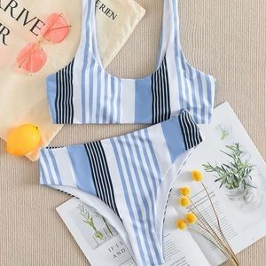 STRIPED HIGH WAIST BIKINI SET